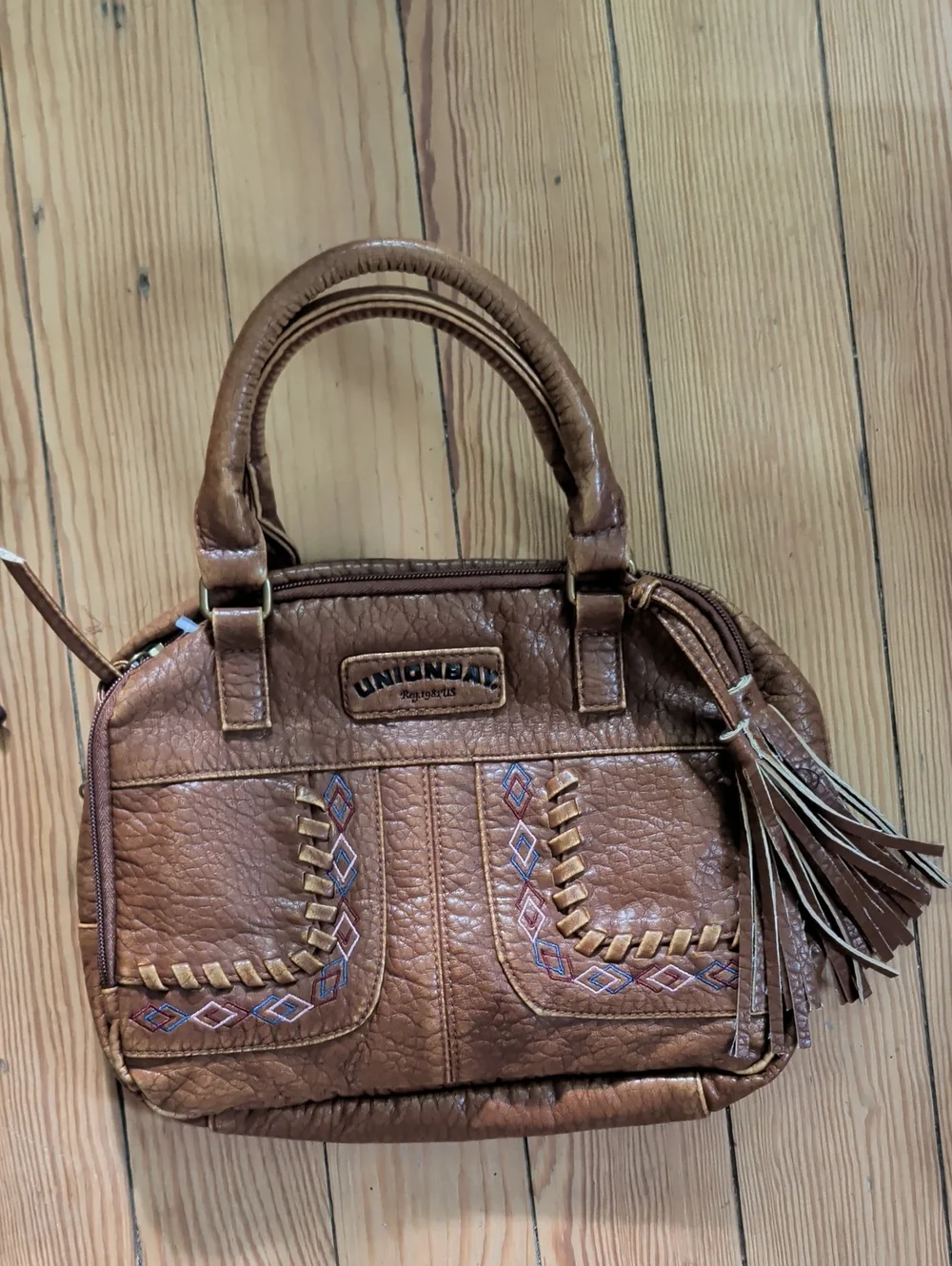 .UNIONBAY Brown Satchel with Tassel and Embroidered Detail